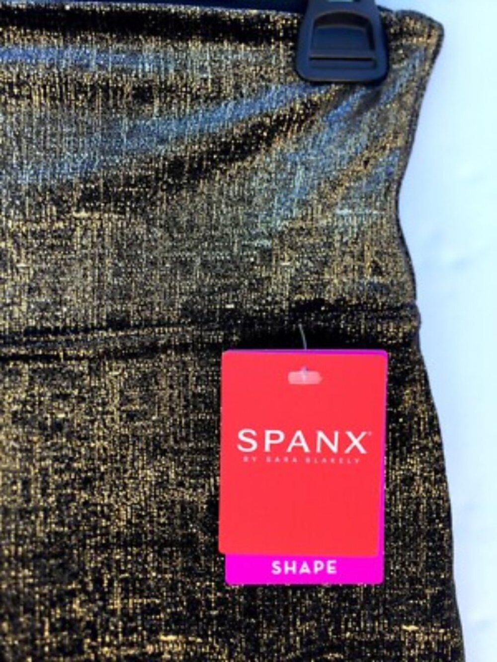 NWT SPANX Velvet Shine Leggings Black Gold Metallic Power Waistband M MSRP $110 - Picture 3 of 3